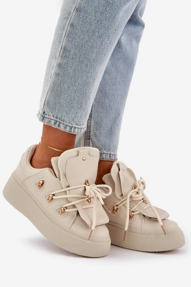 Boto Sneakersy Damskie*Sneakersy Damskie Na Platformie Beżowe Dolistana Beżowy