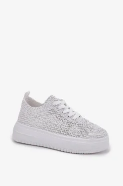 Boto Sneakersy Damskie*Sneakersy Damskie Na Platformie Z Szydełkową Cholewką Białe Mirietto