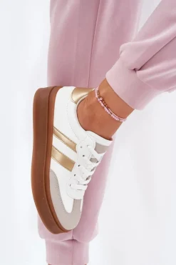 Boto Sneakersy Damskie*Sneakersy Damskie Na Platformie Z Eko Skóry Biało-Złote Elaraven
