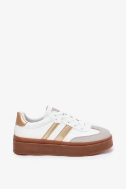 Boto Sneakersy Damskie*Sneakersy Damskie Na Platformie Z Eko Skóry Biało-Złote Elaraven