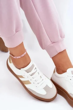 Boto Sneakersy Damskie*Sneakersy Damskie Na Platformie Z Eko Skóry Biało-Złote Elaraven