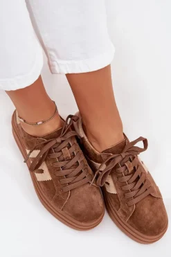 Clearance Boto Sneakersy Damskie Na Platformie Z Naturalnego Zamszu Camel Eldira Brązowy