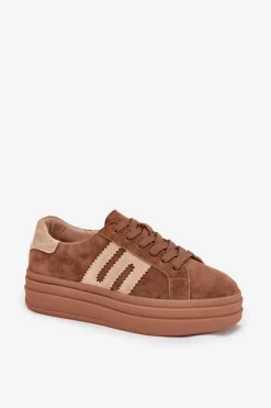Clearance Boto Sneakersy Damskie Na Platformie Z Naturalnego Zamszu Camel Eldira Brązowy
