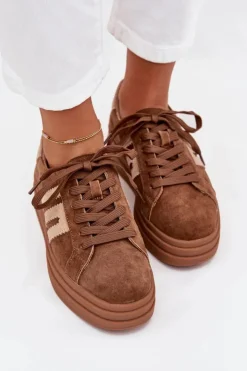 Clearance Boto Sneakersy Damskie Na Platformie Z Naturalnego Zamszu Camel Eldira Brązowy