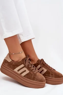Clearance Boto Sneakersy Damskie Na Platformie Z Naturalnego Zamszu Camel Eldira Brązowy