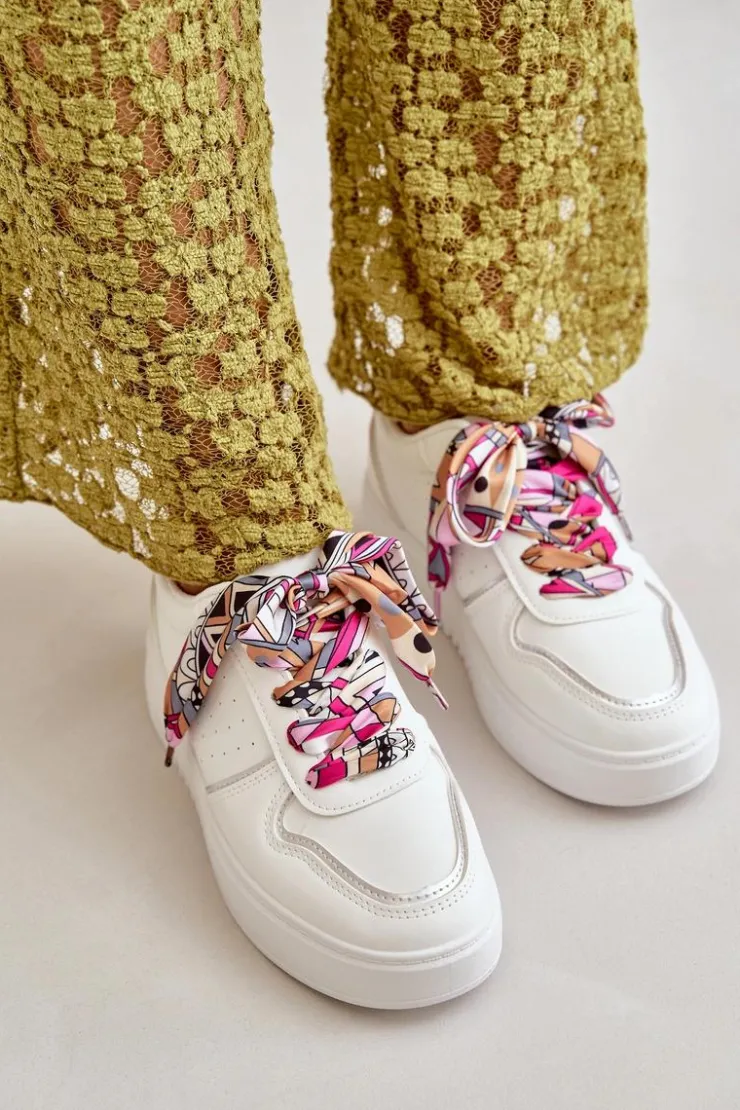 Boto Sneakersy Damskie*Sneakersy Damskie Na Platformie Z Ozdobnym Sznurowaniem Białe Mistra Biały