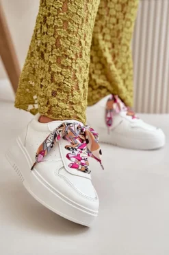 Boto Sneakersy Damskie*Sneakersy Damskie Na Platformie Z Ozdobnym Sznurowaniem Białe Mistra Biały