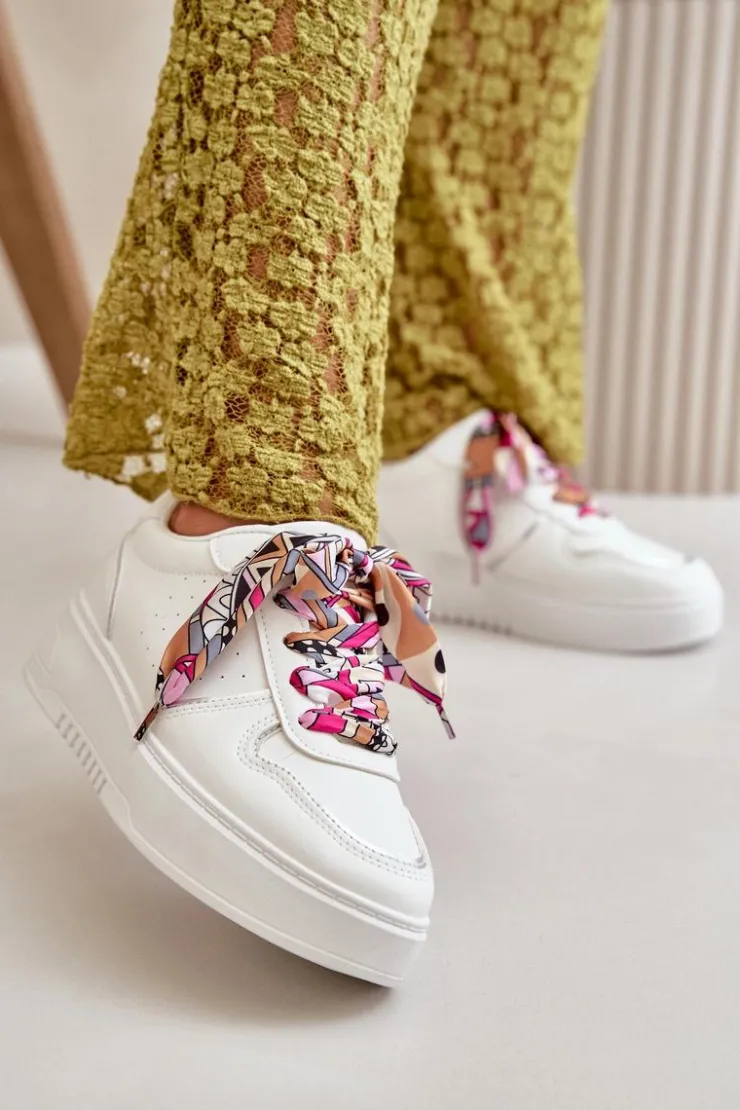 Boto Sneakersy Damskie*Sneakersy Damskie Na Platformie Z Ozdobnym Sznurowaniem Białe Mistra Biały