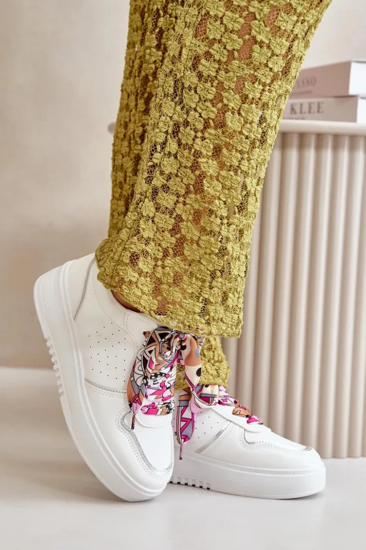 Boto Sneakersy Damskie*Sneakersy Damskie Na Platformie Z Ozdobnym Sznurowaniem Białe Mistra Biały