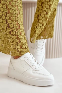 Boto Sneakersy Damskie*Sneakersy Damskie Na Platformie Z Ozdobnym Sznurowaniem Białe Mistra Biały