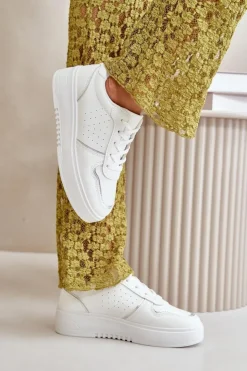 Boto Sneakersy Damskie*Sneakersy Damskie Na Platformie Z Ozdobnym Sznurowaniem Białe Mistra Biały