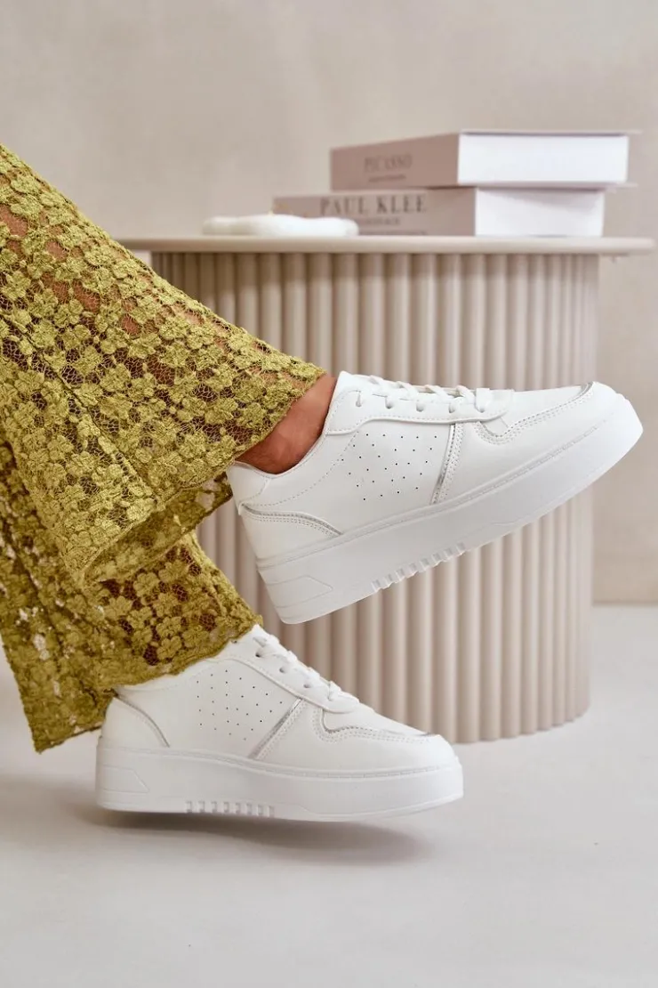 Boto Sneakersy Damskie*Sneakersy Damskie Na Platformie Z Ozdobnym Sznurowaniem Białe Mistra Biały