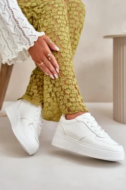 Boto Sneakersy Damskie*Sneakersy Damskie Na Platformie Z Ozdobnym Sznurowaniem Białe Mistra Biały