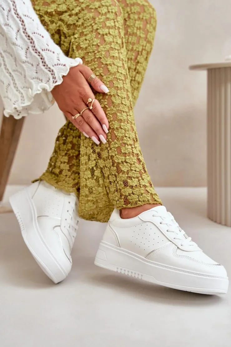 Boto Sneakersy Damskie*Sneakersy Damskie Na Platformie Z Ozdobnym Sznurowaniem Białe Mistra Biały