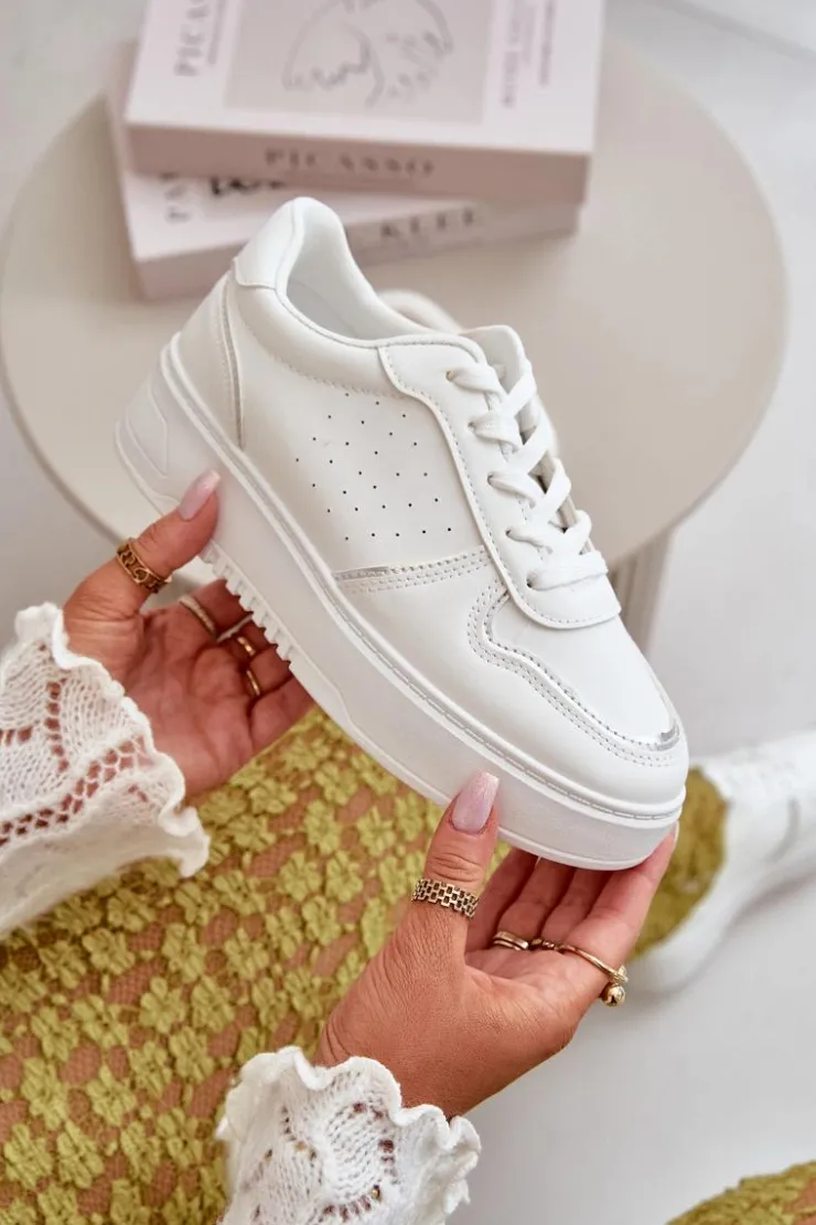 Boto Sneakersy Damskie*Sneakersy Damskie Na Platformie Z Ozdobnym Sznurowaniem Białe Mistra Biały