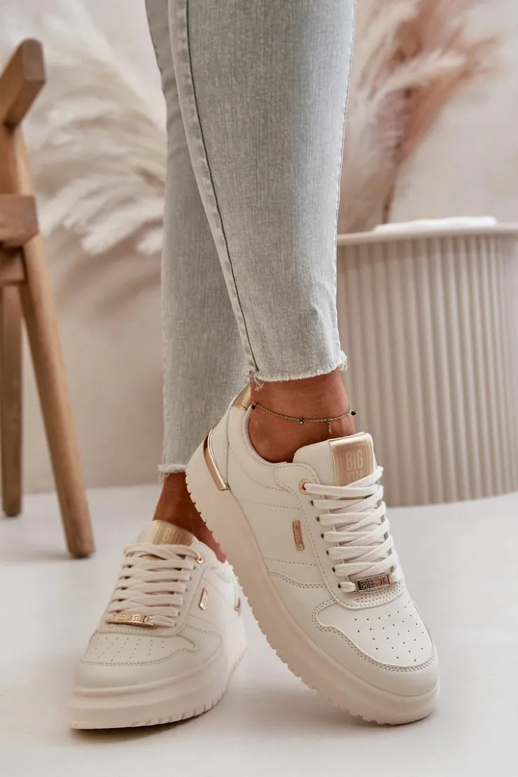 Big Star Shoes Buty Sportowe Big Star|Sneakersy Damskie*Sneakersy Damskie Na Platformie Big Star OO274757 HI-POLY SYSTEM Białe