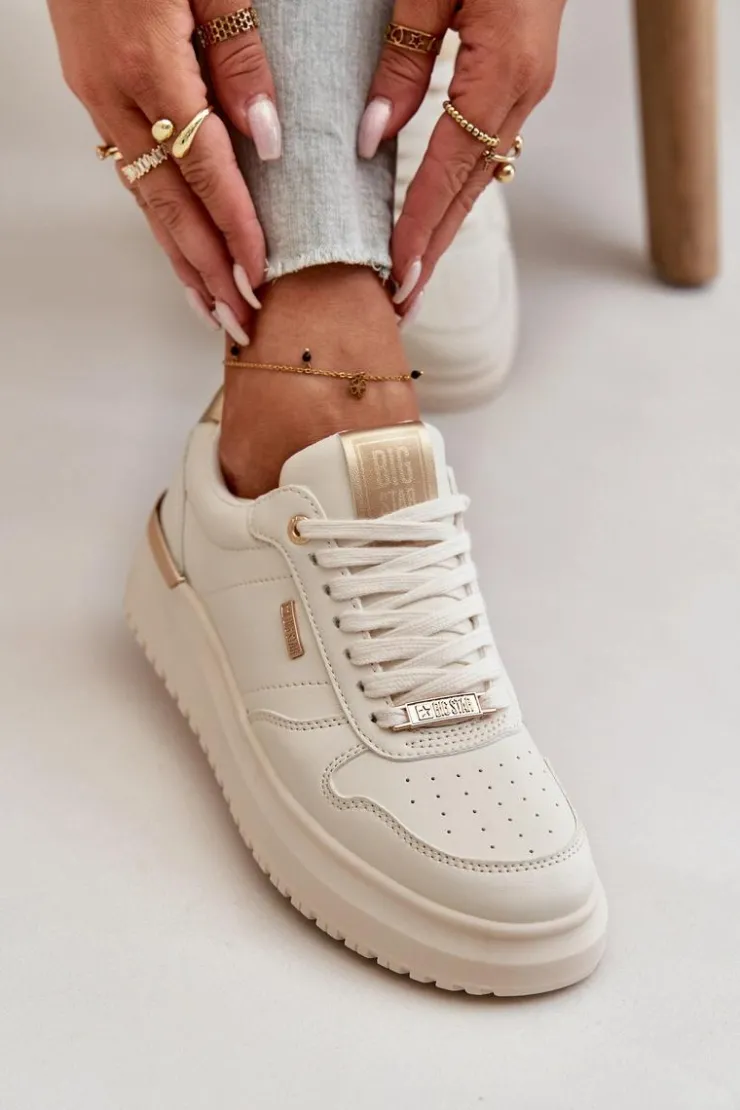 Big Star Shoes Buty Sportowe Big Star|Sneakersy Damskie*Sneakersy Damskie Na Platformie Big Star OO274757 HI-POLY SYSTEM Białe