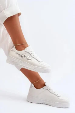 Boto Sneakersy Damskie*Sneakersy Damskie Na Platformie Białe Zeparine Biały