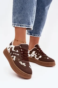 Boto Buty Sportowe Na Platformie|Sneakersy Damskie*Sneakersy Damskie Na Platformie W Łaty Brązowe Denissa Brązowy