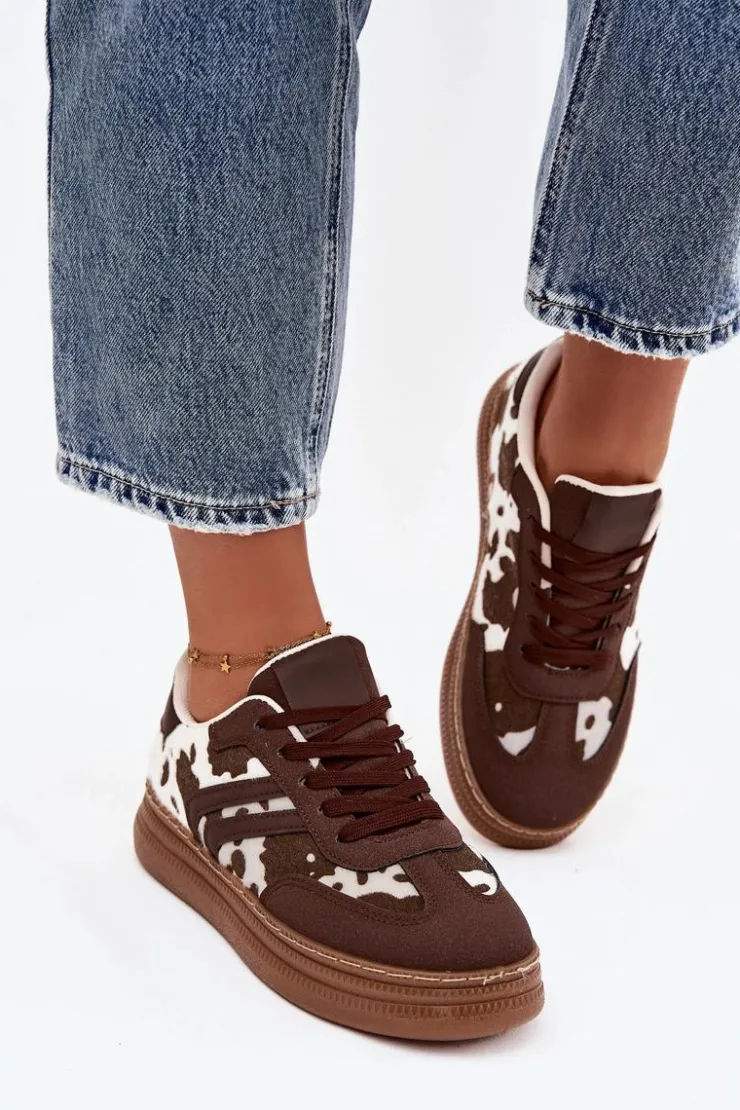 Boto Buty Sportowe Na Platformie|Sneakersy Damskie*Sneakersy Damskie Na Platformie W Łaty Brązowe Denissa Brązowy