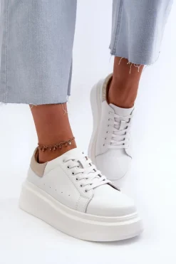 Damskie buty S.Barski Sneakersy Damskie Na Platformie D&A LR568 Białe