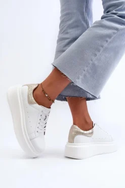 Damskie buty S.Barski Sneakersy Damskie Na Platformie D&A LR568 Białe