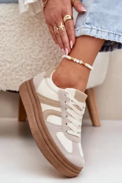 Damskie Boto Sneakersy Damskie Na Platformie Ciemnobeżowe Lesida