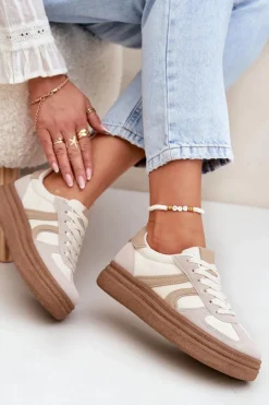 Damskie Boto Sneakersy Damskie Na Platformie Ciemnobeżowe Lesida