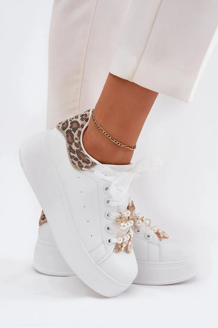 Boto Buty Sportowe Na Platformie|Sneakersy Damskie*Sneakersy Damskie Na Platformie Z Przypinkami Białe Panterka Ocerdia Biały