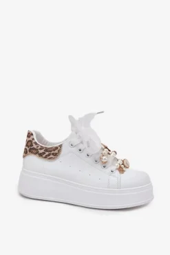 Boto Buty Sportowe Na Platformie|Sneakersy Damskie*Sneakersy Damskie Na Platformie Z Przypinkami Białe Panterka Ocerdia Biały