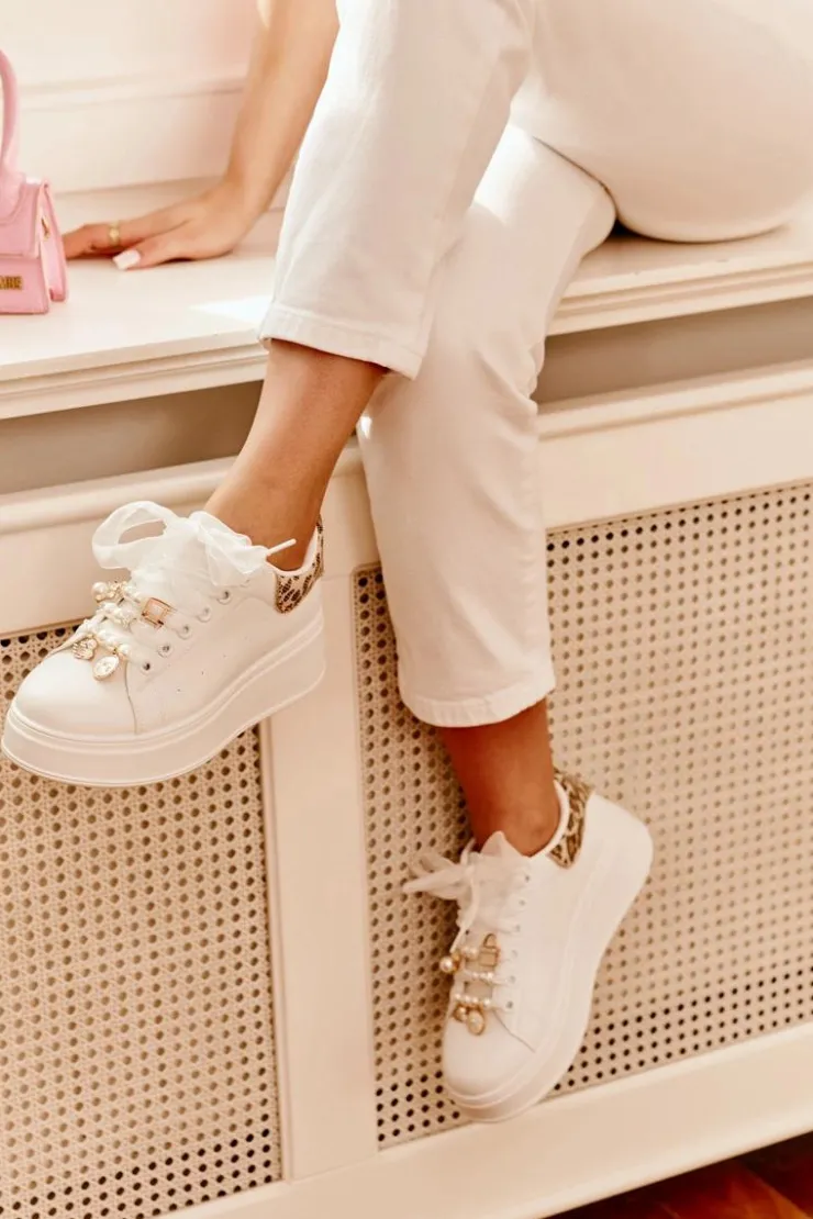 Boto Buty Sportowe Na Platformie|Sneakersy Damskie*Sneakersy Damskie Na Platformie Z Przypinkami Białe Panterka Ocerdia Biały