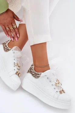 Boto Buty Sportowe Na Platformie|Sneakersy Damskie*Sneakersy Damskie Na Platformie Z Przypinkami Białe Panterka Ocerdia Biały