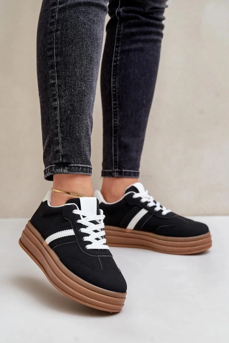 Boto Sneakersy Damskie*Sneakersy Damskie Na Platformie Czarne Dravinnia