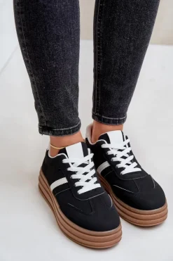 Boto Sneakersy Damskie*Sneakersy Damskie Na Platformie Czarne Dravinnia