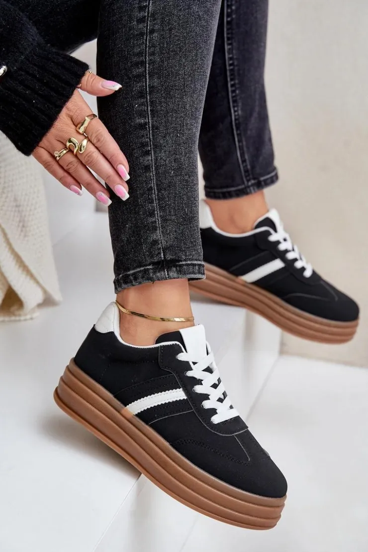 Boto Sneakersy Damskie*Sneakersy Damskie Na Platformie Czarne Dravinnia