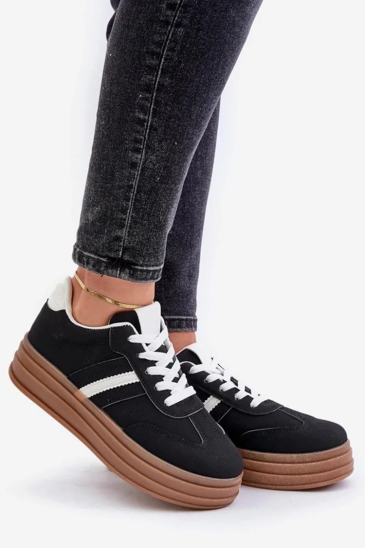 Boto Sneakersy Damskie*Sneakersy Damskie Na Platformie Czarne Dravinnia