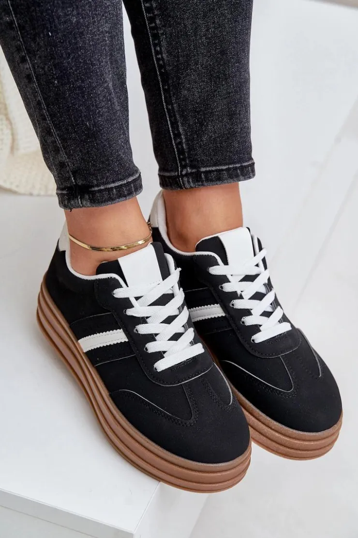 Boto Sneakersy Damskie*Sneakersy Damskie Na Platformie Czarne Dravinnia
