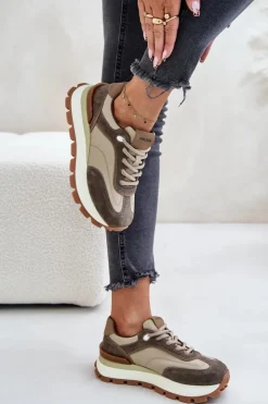 Online Buty damskie Vinceza Sneakersy Damskie Na Platformie Ze Skóry Naturalnej Vinceza 41465 Beżowe