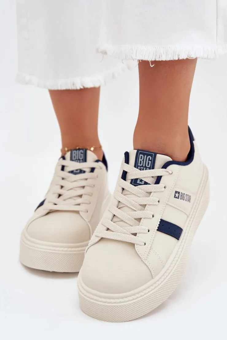 Big Star Shoes Buty Sportowe Big Star|Sneakersy Damskie*Sneakersy Damskie Na Platformie Big Star SS274347 Jasnobeżowe