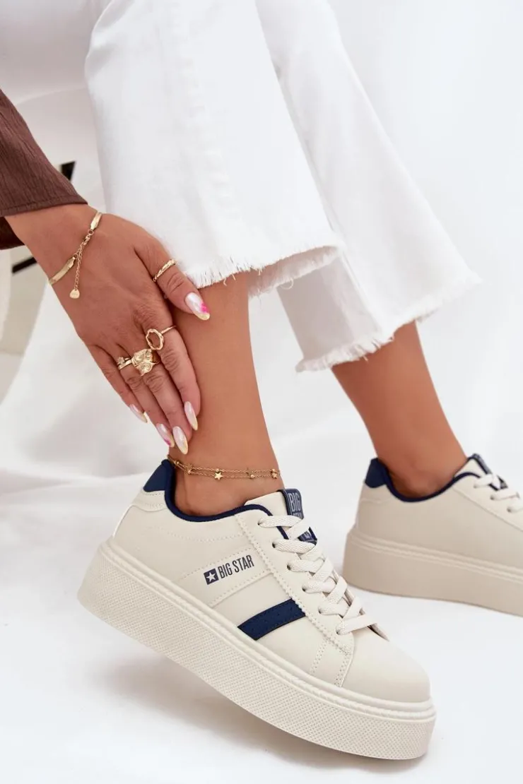 Big Star Shoes Buty Sportowe Big Star|Sneakersy Damskie*Sneakersy Damskie Na Platformie Big Star SS274347 Jasnobeżowe