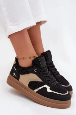 Discount Boto Sneakersy Damskie Na Platformie Z Futerkiem Typu Baranek Czarne Frelina