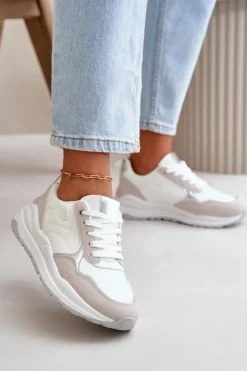 Outlet Boto Sneakersy Damskie Na Platformie Z Eko Skóry Białe Issatta