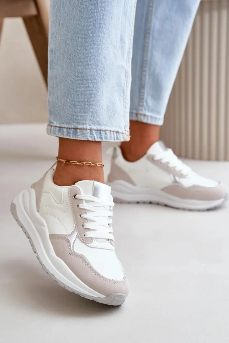 Outlet Boto Sneakersy Damskie Na Platformie Z Eko Skóry Białe Issatta