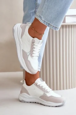 Outlet Boto Sneakersy Damskie Na Platformie Z Eko Skóry Białe Issatta