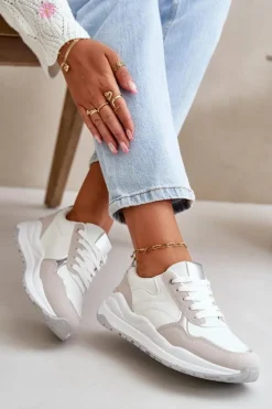 Outlet Boto Sneakersy Damskie Na Platformie Z Eko Skóry Białe Issatta