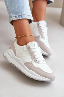 Outlet Boto Sneakersy Damskie Na Platformie Z Eko Skóry Białe Issatta