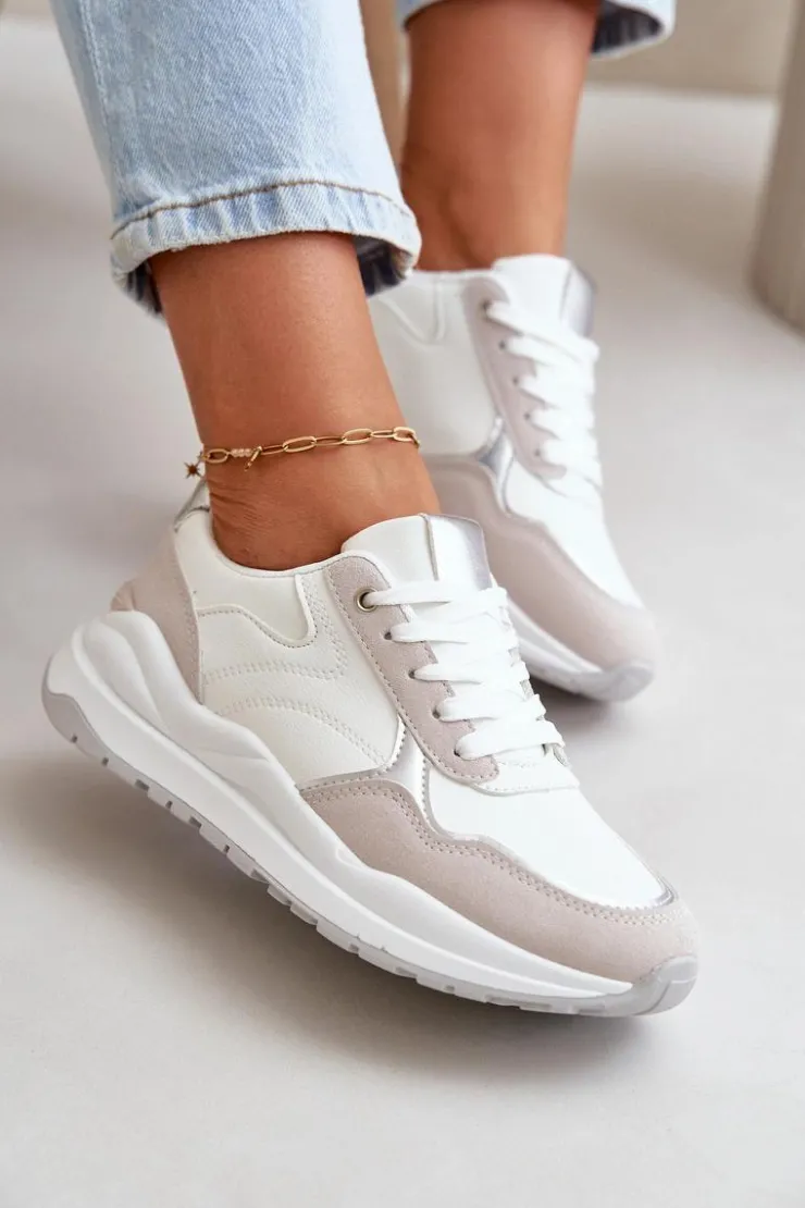 Outlet Boto Sneakersy Damskie Na Platformie Z Eko Skóry Białe Issatta