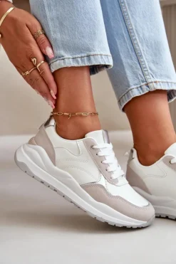 Outlet Boto Sneakersy Damskie Na Platformie Z Eko Skóry Białe Issatta