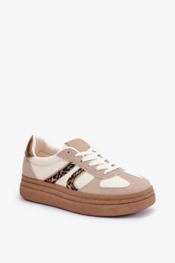 Outlet Boto Sneakersy Damskie Na Platformie Beżowe Lesida