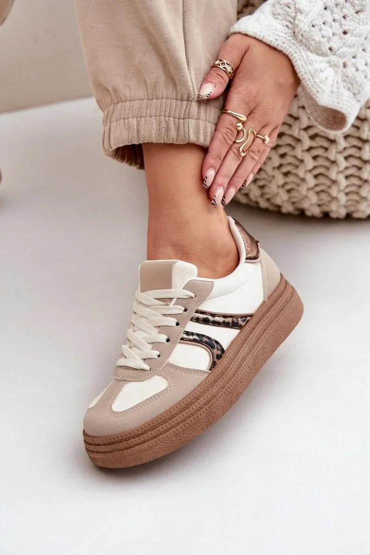Outlet Boto Sneakersy Damskie Na Platformie Beżowe Lesida